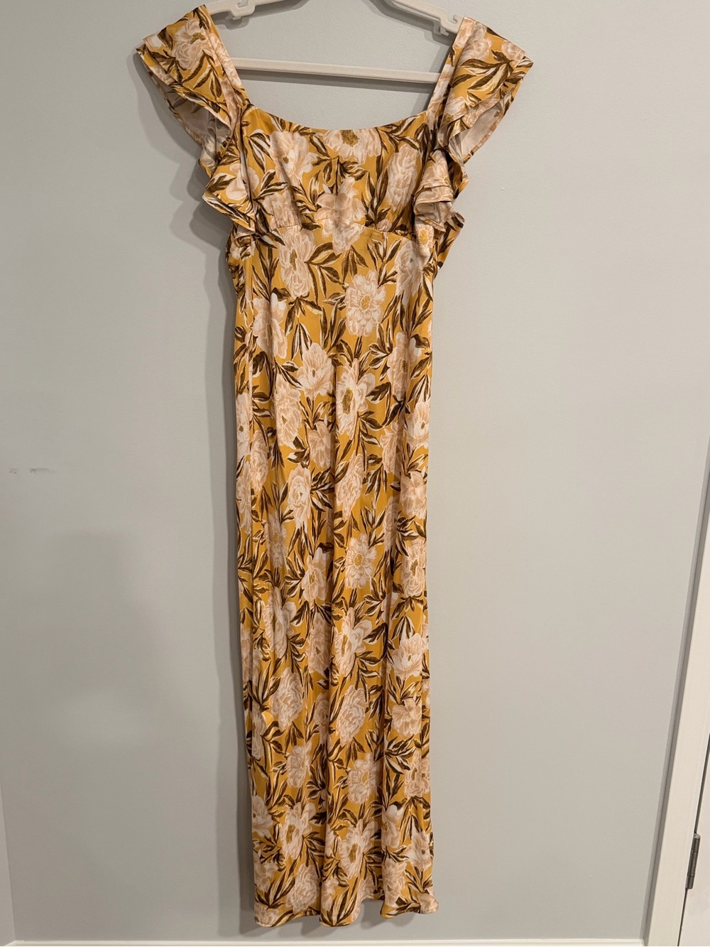 Madewell Mustard Floral Ruffle Shoulder Maxi Dress Size 4